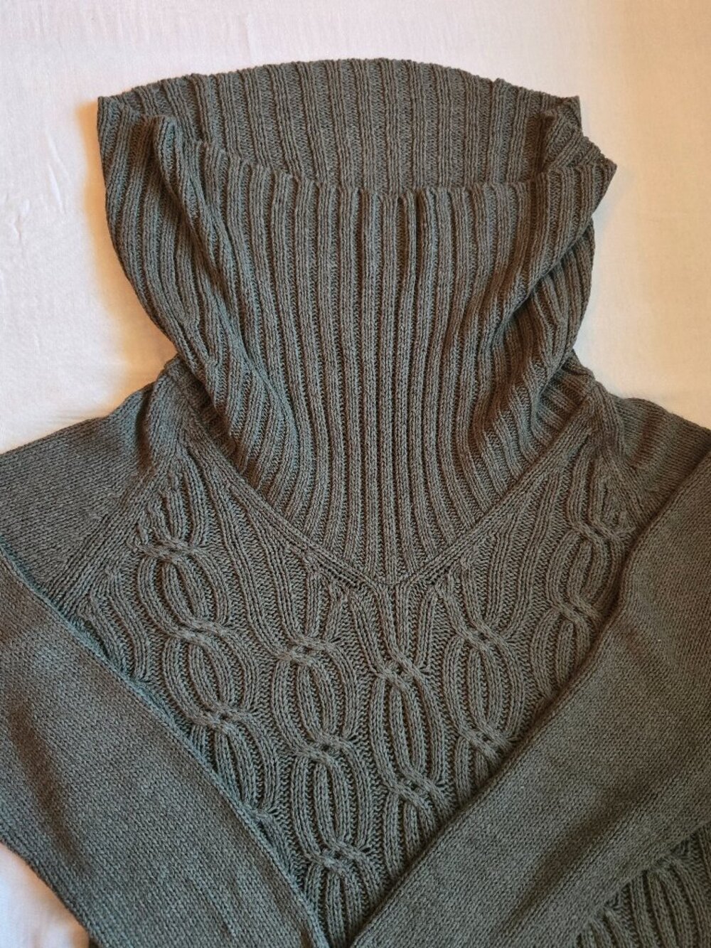 LOFT Cowl Collar Cable Knit Sweater Medium Olive Gray - Picture 10 of 13